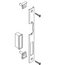 Technical drawing of door hardware components on a white background